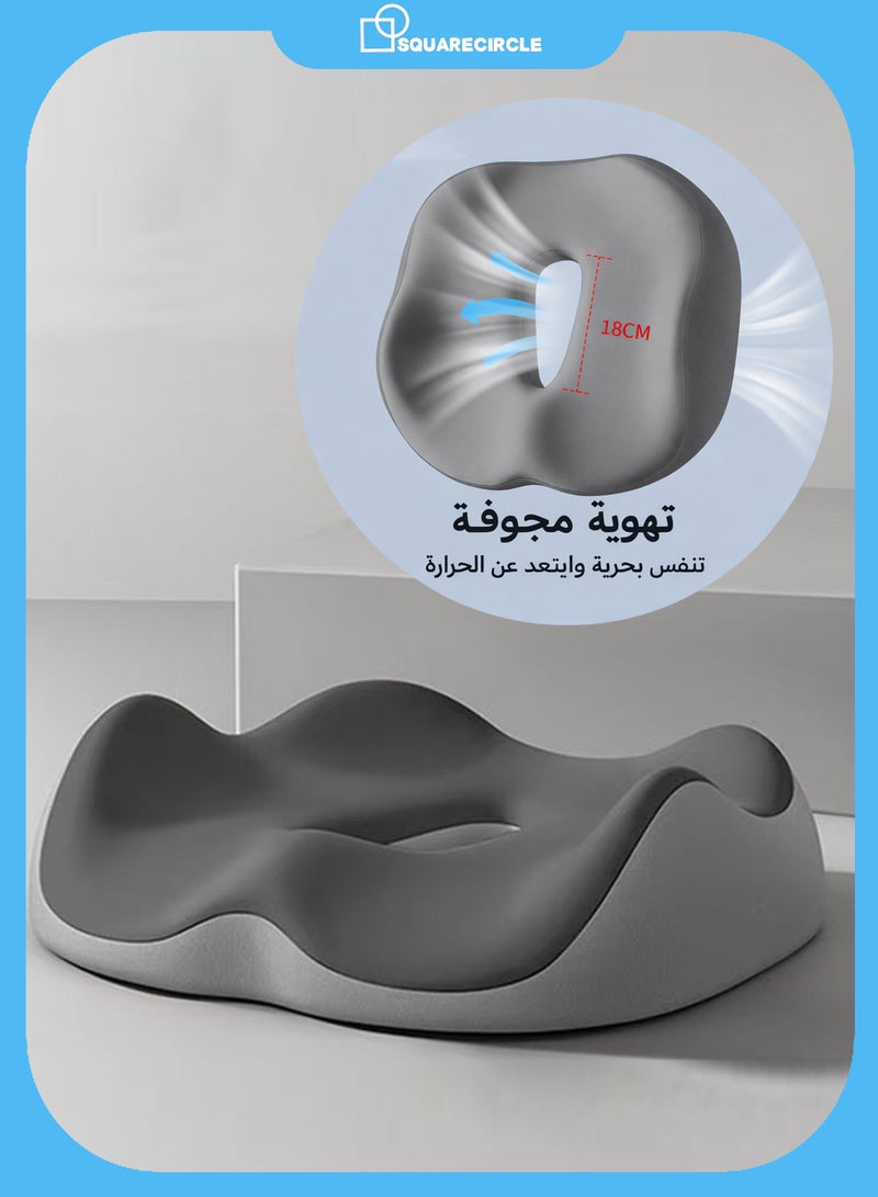 دائرة مربعة وسادة جلوس مريحة من فوم الذاكرة قابلة للتهوية – تصميم مريح لتخفيف الضغط، دعم عظمة الذيل، تقليل تعب الجلوس الطويل، مناسبة للمكتب والبواسير - Image 1